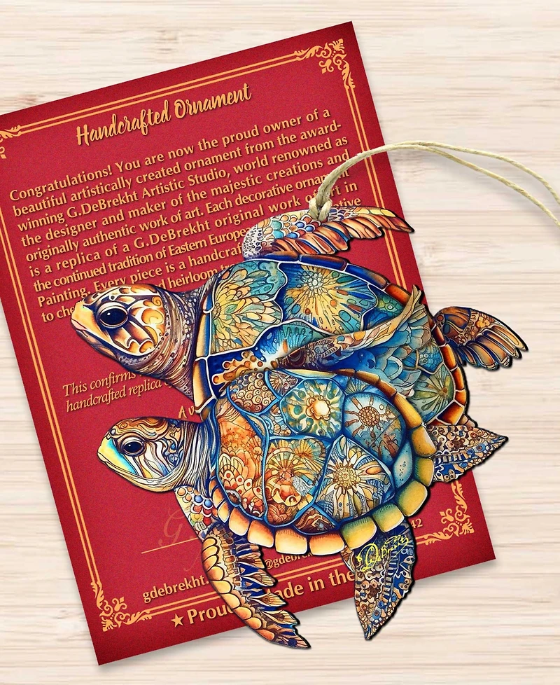 Designocracy Turtles Christmas Wooden Ornament