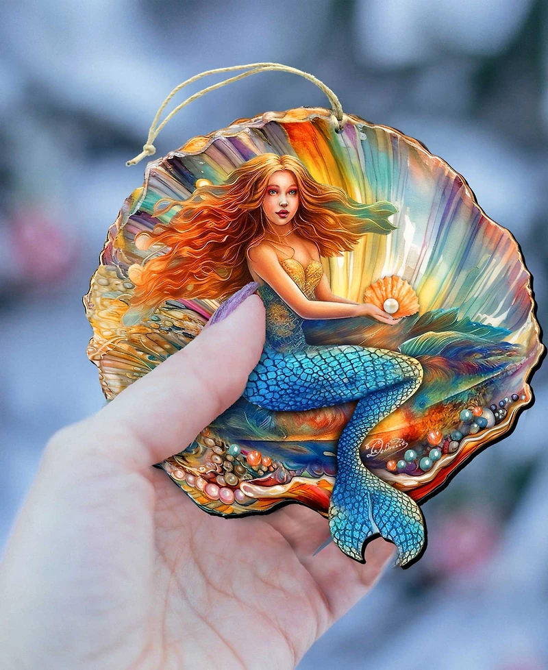 Designocracy Mermaid in the Shell Christmas Ornament