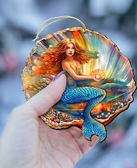 Designocracy Mermaid in the Shell Christmas Ornament