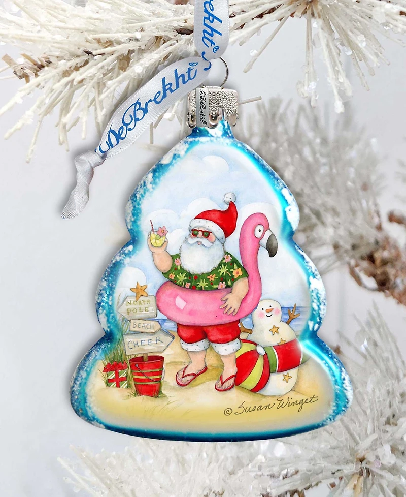 Designocracy Santa with Flamingo Toy Glass Ornaments