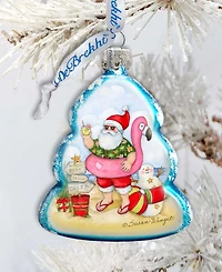 Designocracy Santa with Flamingo Toy Glass Ornaments