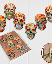 Designocracy Sugar Skulls Wood Clip-on Ornaments, Set of 6