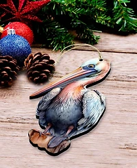 Designocracy Pelicans Christmas Wooden Ornaments, Set of 3