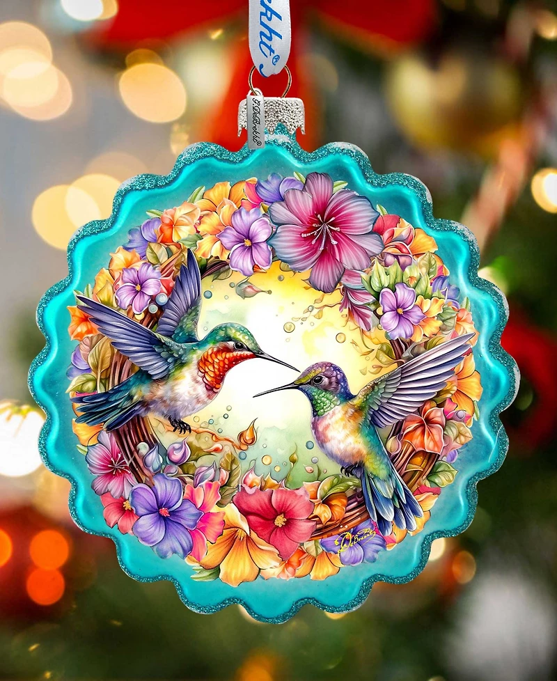 G.Debrekht Hummingbirds Wreath Glass Christmas Ornament