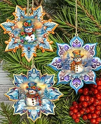 Designocracy Happy Snowman Snowflake Ornaments, Set 3