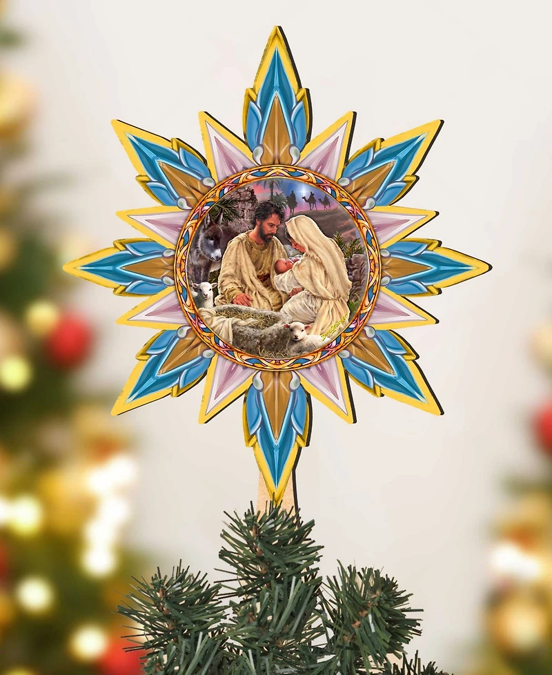 Designocracy Classic Nativity Wooden Tree Topper