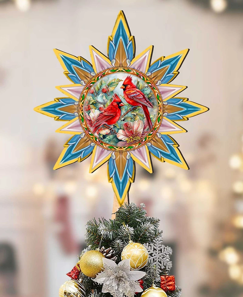 Designocracy Christmas Cardinals Wooden Tree Topper