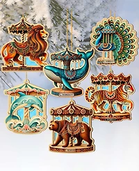 Designocracy Carousel Animals Ornaments, Set of 12
