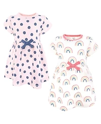 Touched by Nature Toddler Girls Natural Cotton Dress Duo Short and Long Sleeve Styles
