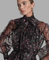Bcbg Women's Floral Puff Long Sleeves Dress