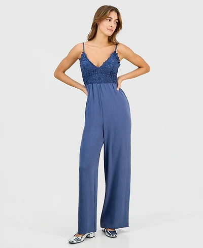 Sincerely Jules Juniors' Crochet-Bust Sleeveless Jumpsuit