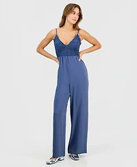 Sincerely Jules Juniors' Crochet-Bust Sleeveless Jumpsuit