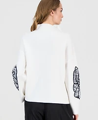 T Tahari Women's Sequin Soutache Funnel-Neck Sweater