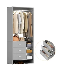 30" Freestanding Closet Organizer with Hanging Rods and Drawers, System Storage Shelves