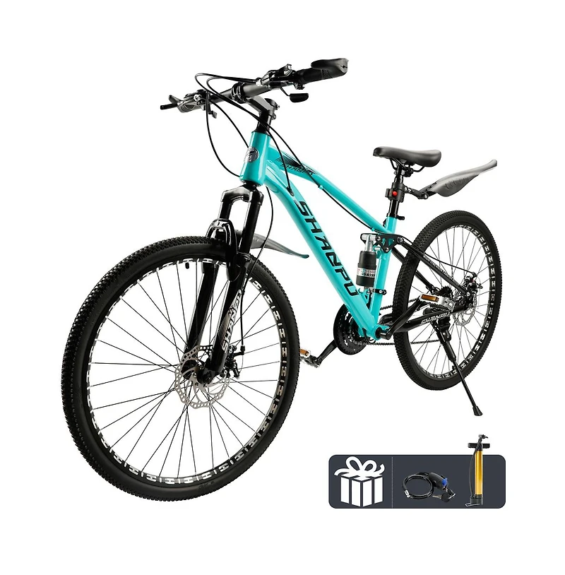 Artudatech 26-Inch 21-Speed Mountain Bike with Full Suspension and Disc Brakes for Off-Road Adventure