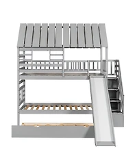 Boyel Living Twin over House Bunk Bed with Trundle and Slide, Storage Staircase, Roof Window Design