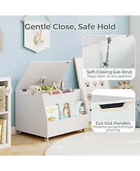 Kids Toy Box Wooden Mobile Toy Storage Organizer with Bookshelf & Lockable Wheels