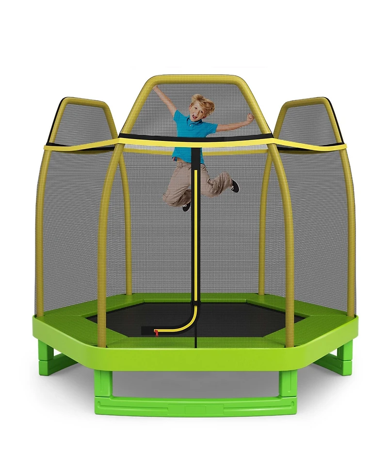 Costway 7FT Kids Trampoline W/Safety Enclosure Net Spring Pad