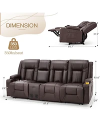 Aecojoy 3 Seater Recliner Sofa with Console&Bluetooth Speakers, Manual Rv Sofa Couch