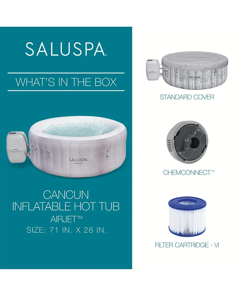 Bestway SaluSpa Cancun AirJet Inflatable Hot Tub with 120 Soothing Jets, Gray
