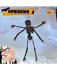 6 Ft Animated Halloween Decoration Hanging Zombie Light-up Eyes Poseable Arms