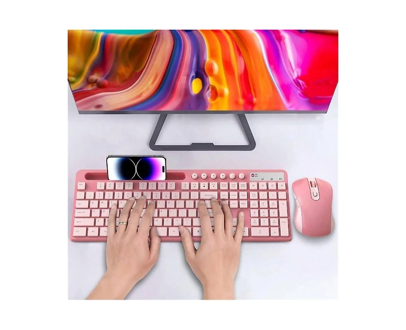 risokeys 2.4G Wireless Computer Keyboard With Phone Tablet Holder And Mouse Combo,