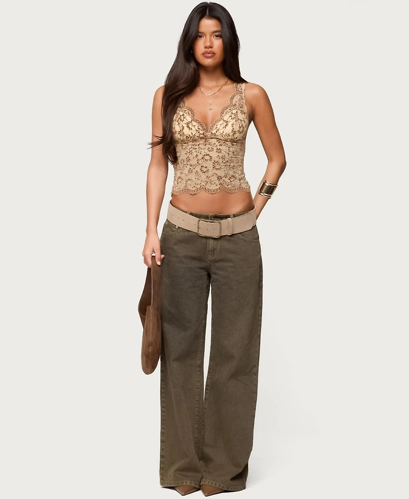 Edikted Women's Araura Velvet Floral Sheer Top