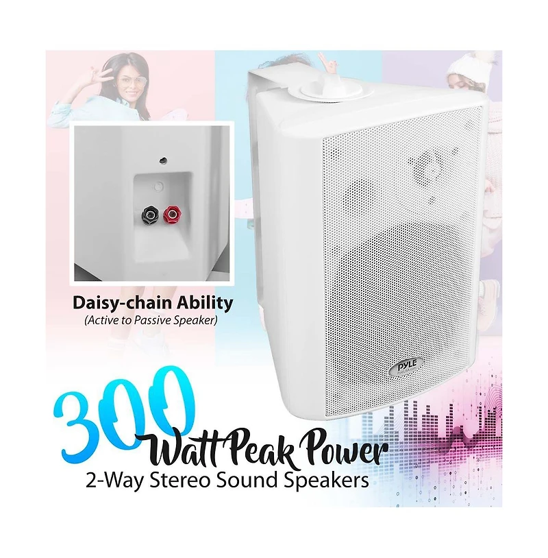 Bluetooth Wall Mount Speaker System - Active Powered Wall Mount Home Speakers, MP3/Aux/Rca Input (5.25 -inch, 300 Watt Max)