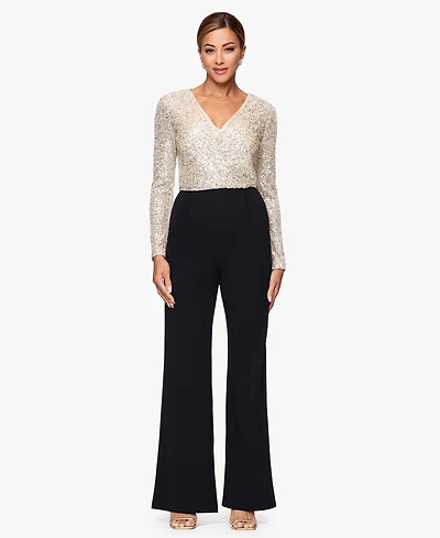 Xscape Women's Sequined-Bodice Straight-Leg Jumpsuit