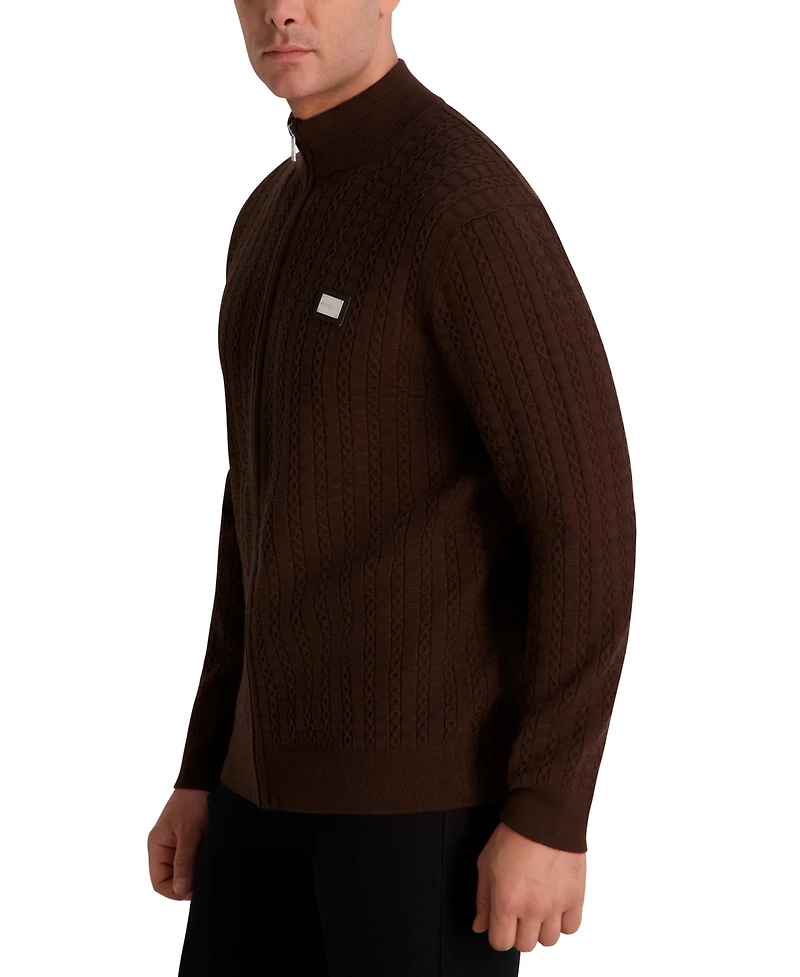 Karl Lagerfeld Paris Men's Full Zip Cable Knit Sweater