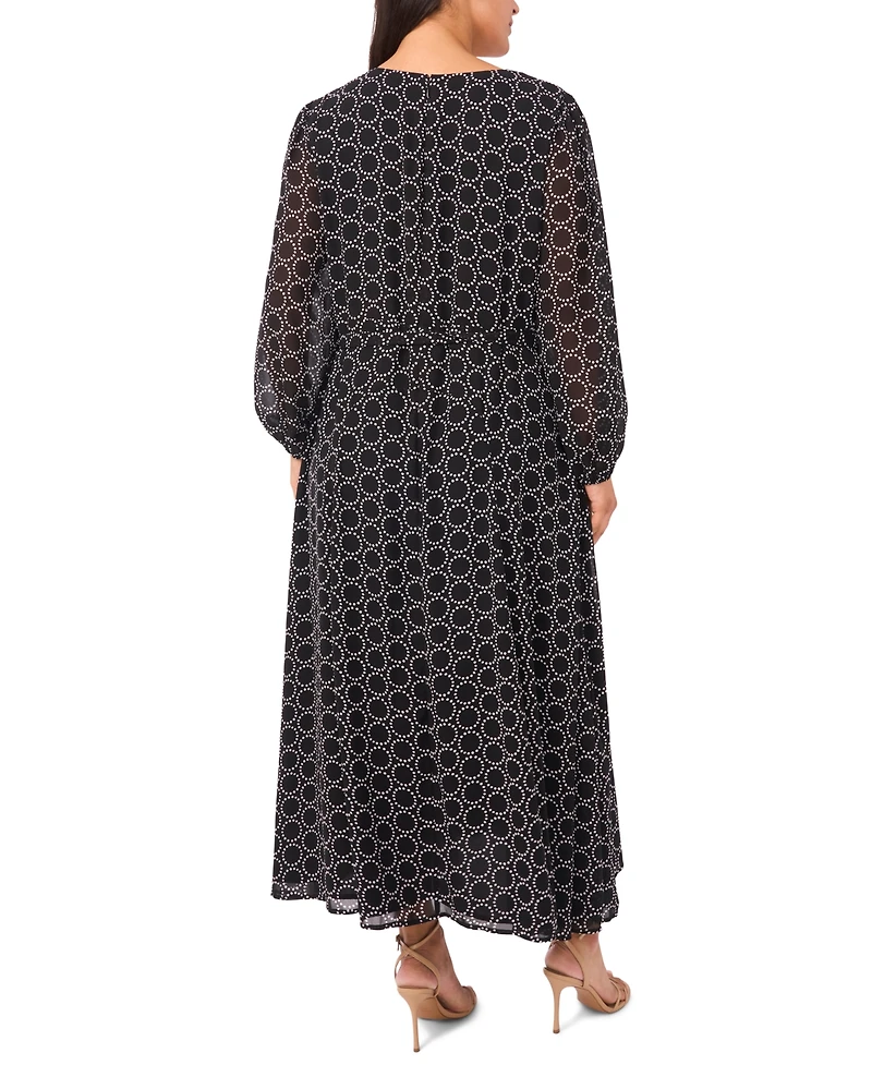 Msk Plus Geometric Print Long Sleeves Maxi Dress