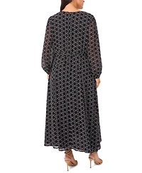Msk Plus Geometric Print Long Sleeves Maxi Dress