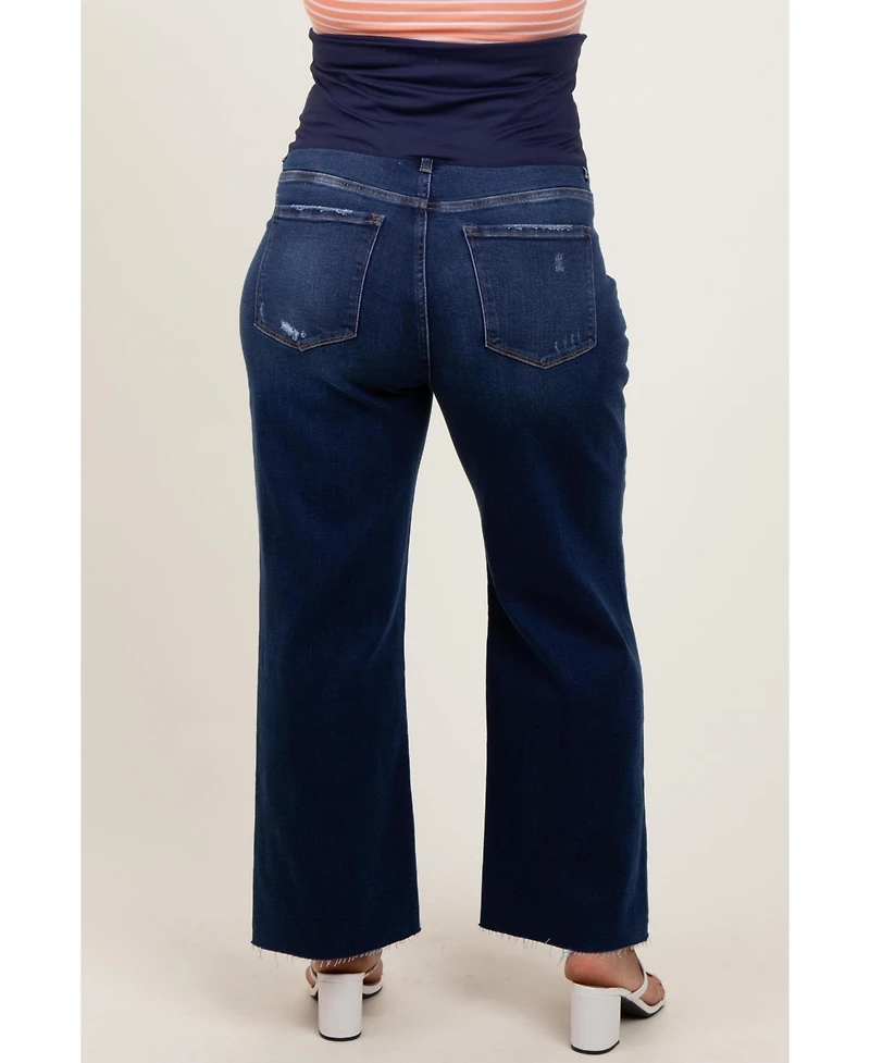 Pinkblush Navy Blue Raw Hem Wide Leg Maternity Plus Jeans