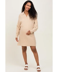 Pinkblush Maternity Taupe Chunky Knit Collared Sweater Dress