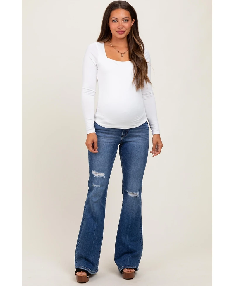 Pinkblush Maternity Navy Blue Distressed Flare Jeans