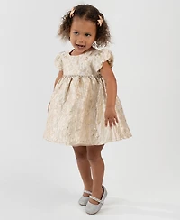 Rare Editions Baby Girls 2-Piece Gold Brocade Puff Sleeve Dress and Diaper Cover Set