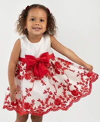Rare Editions Baby Girls Satin Embroidered Bodice Jacket Dress