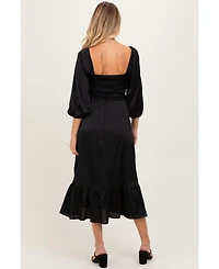 Pinkblush Maternity Black Satin Smocked Cinched Bust Midi Dress