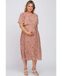 Pinkblush Plus Size Light Pink Floral Pleated Chiffon Midi Dress