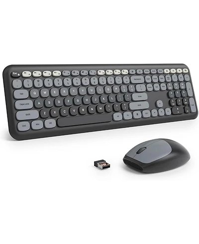 Cute Keyboard and Mouse Wireless Silent, Full-Size Retro Typewriter Wireless Quiet Slim Keyboard Low-Noise 2.4GHz for Computer, Desktop, Laptop(Grey)