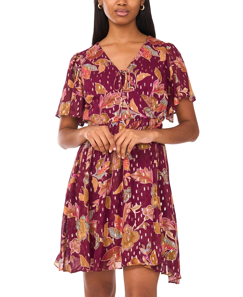 Msk Women's Short Flutter Sleeve Mini Wrap Dress