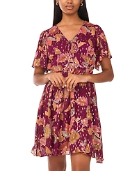 Msk Women's Short Flutter Sleeve Mini Wrap Dress