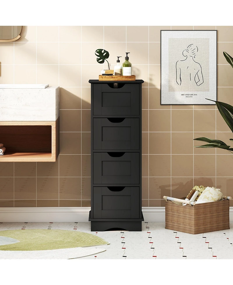 Gymax 4-Drawer Bathroom Cabinet w/Cut-out Handles Anti-toppling Device Narrow Entryway