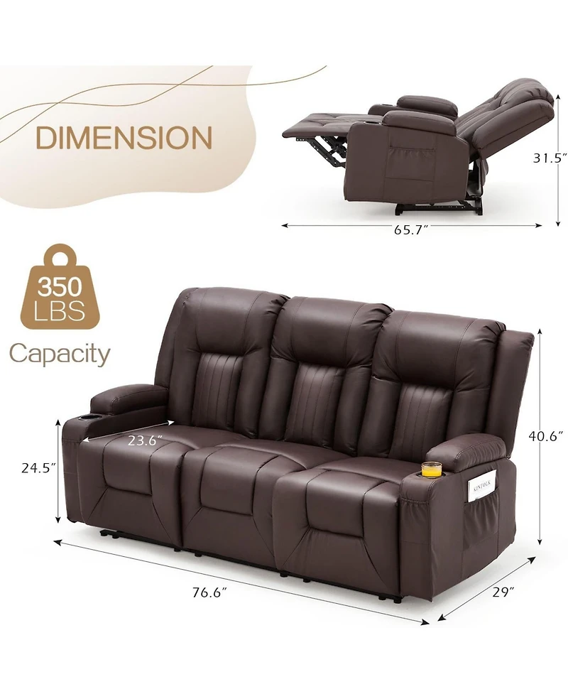Aecojoy 3 Seater Reclining Sofa with 2 Cup Holders&Side Pockets