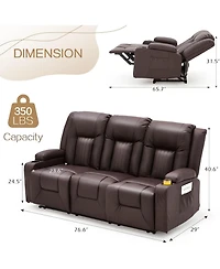 Aecojoy 3 Seater Reclining Sofa with 2 Cup Holders&Side Pockets