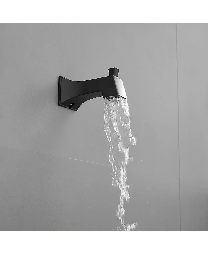 Greenspring Modern Single-Handle 2-Spray Rainfall Square Shower Faucet Set with Tub Spout Combo in Matte Black Valve Included