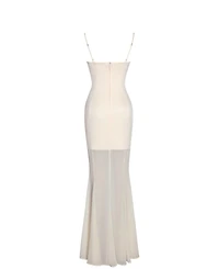 Miss Circle Women's Zayne Butter Yellow Ruch Breast Chiffon Mermaid Maxi Dress