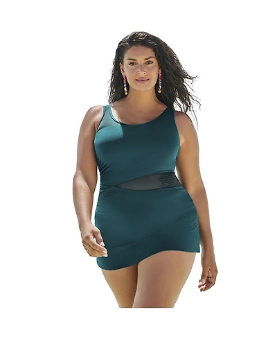 Swimsuits for All Women's Mesh Panel Underwire Swimdress