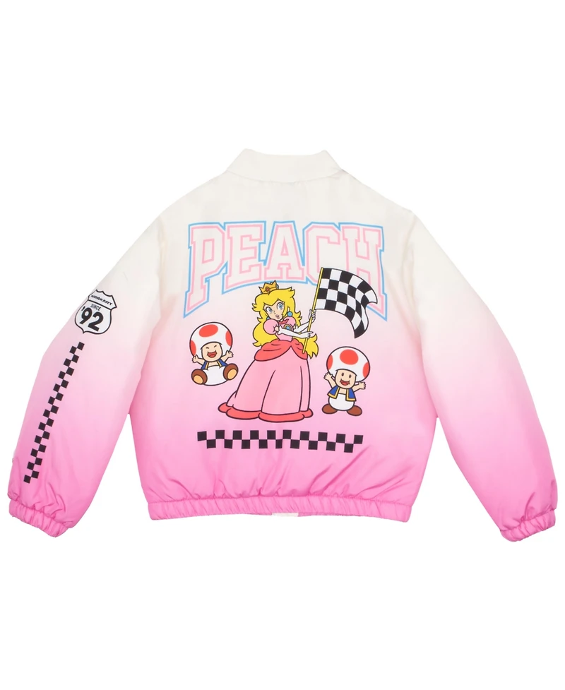 Mario Kart Girls Super Princess Peach Casual Zip-Up Graphic Print Bomber Varsity Jacket