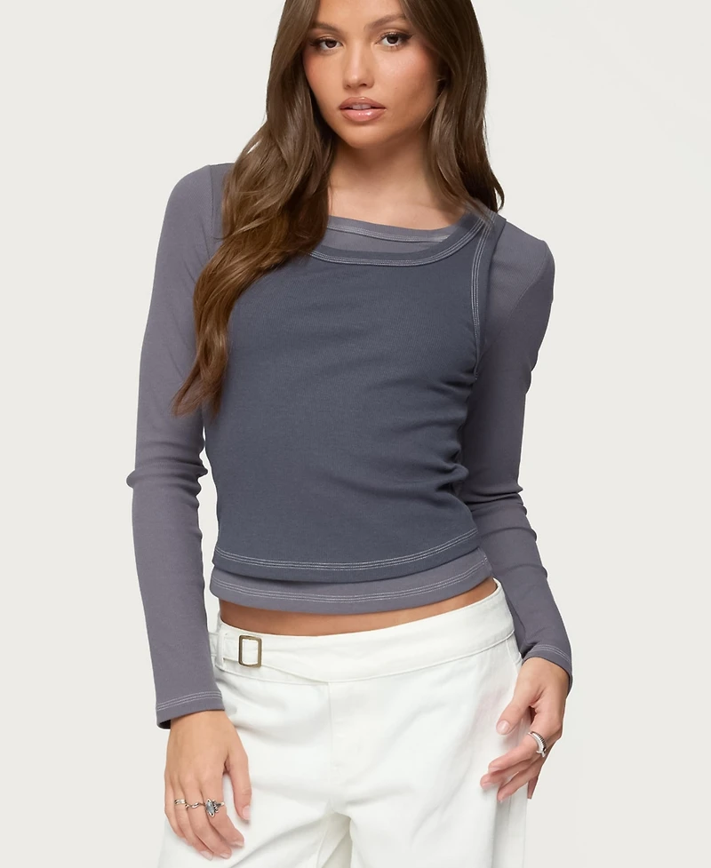 Edikted Womens Zane Contrast Layered Long Sleeve Top